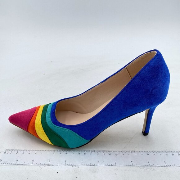 FOWT Rainbow High Heel Pointed Toe Pump Slip-on Rainbow Shoes for Dress Party - Picture 2 of 8